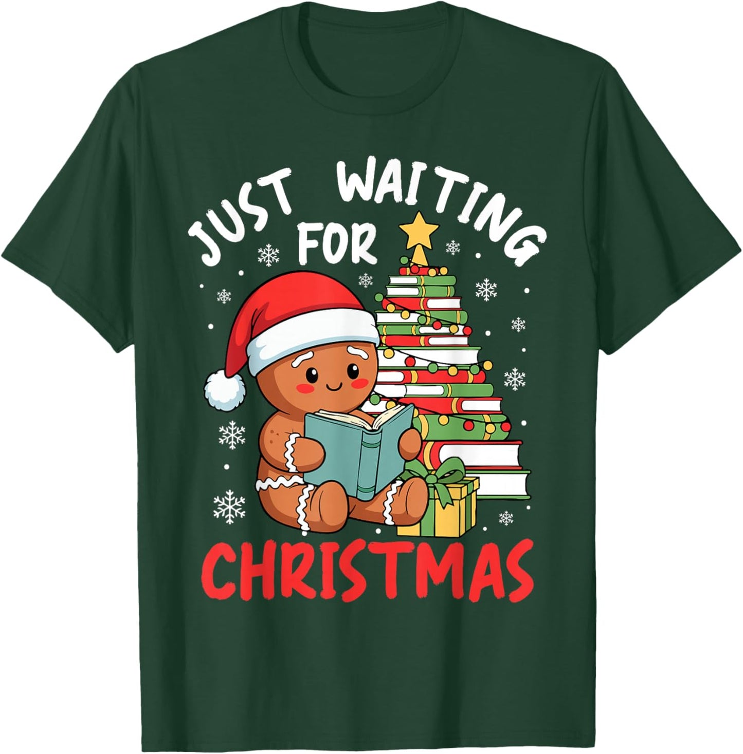 Just Waiting for Christmas Gingerbread Book Reading T-Shirt - T-Shirt | Forest