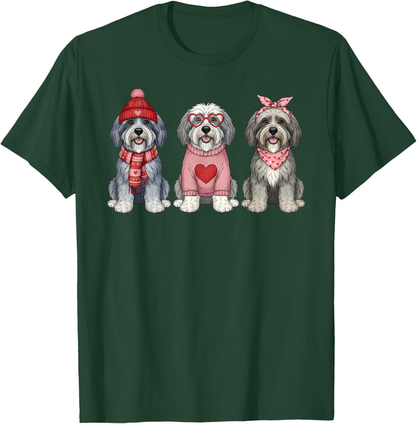 Cute Old English Sheepdog Valentine Dog T-Shirt - T-Shirt | Forest