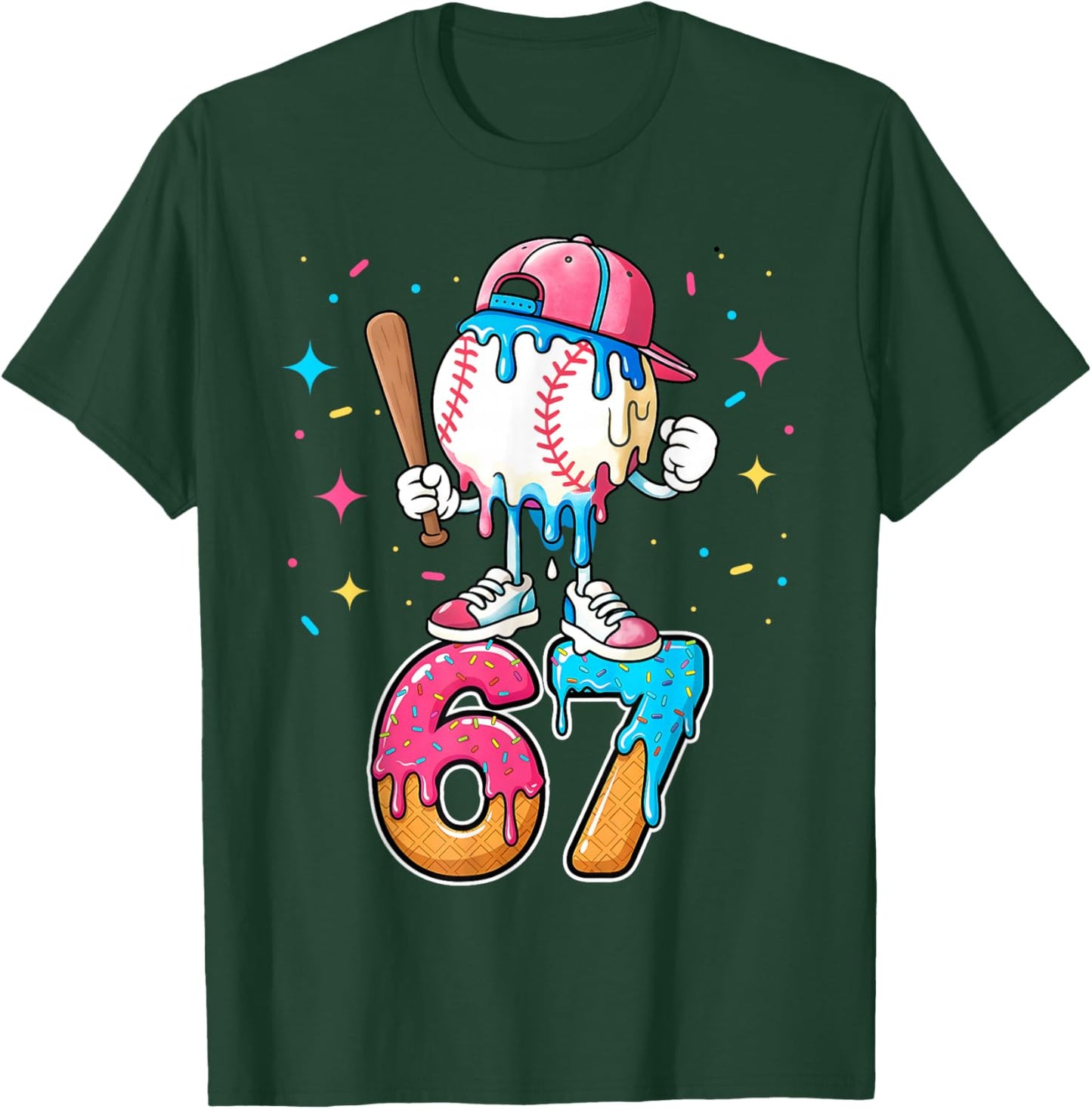 Baseball Drip Number 67 Six Seven Meme Ice Cream Dripping T-Shirt - T-Shirt | Forest