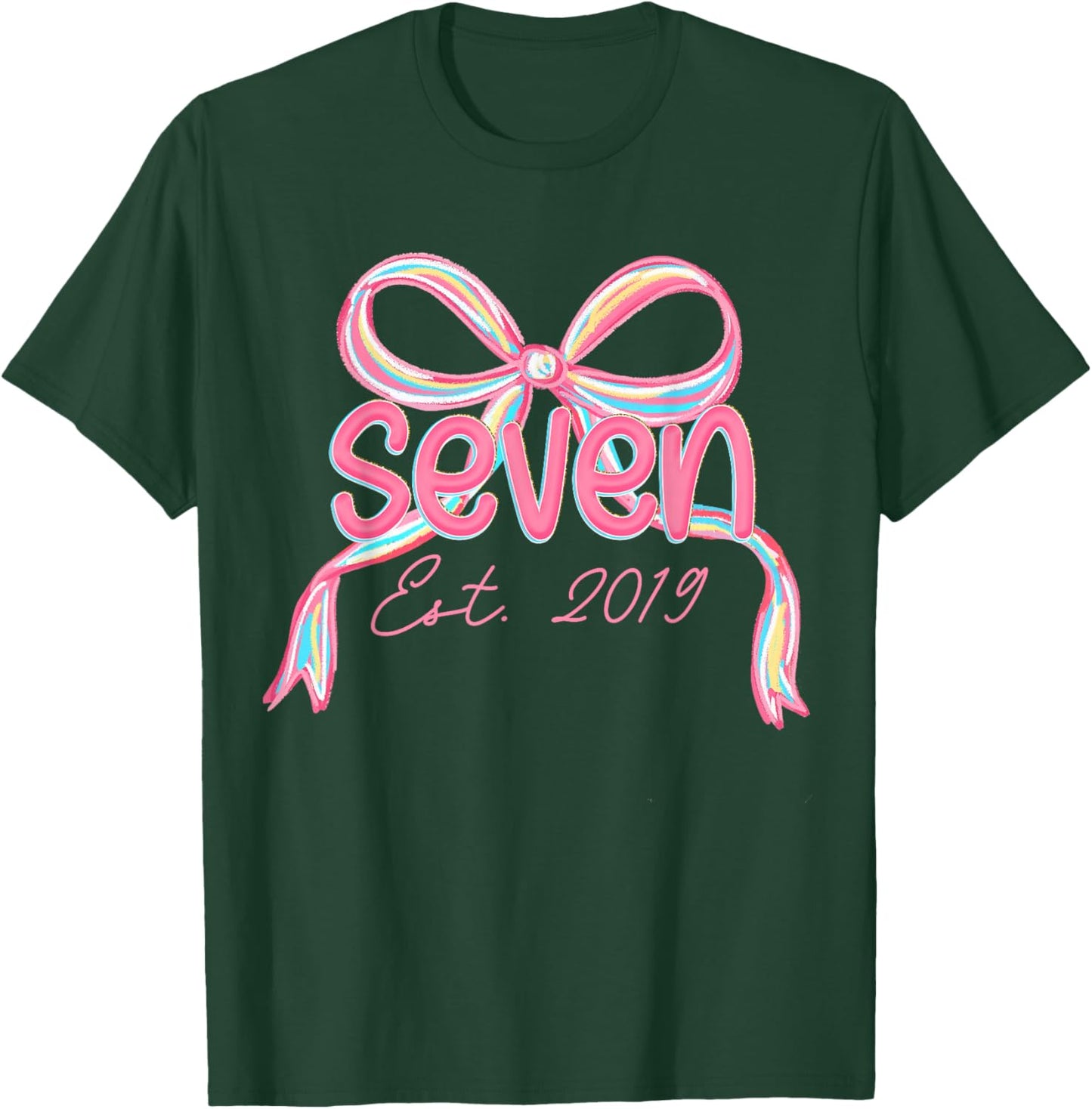 7th Birthday Girl Pink Coquette Bow 7 Year Old Decorations T-Shirt - T-Shirt | Forest