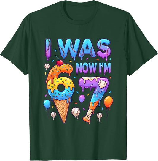 7th Birthday I was 6 Now I'm 7 Year Old Baseball Boys Girls T-Shirt - T-Shirt | Forest