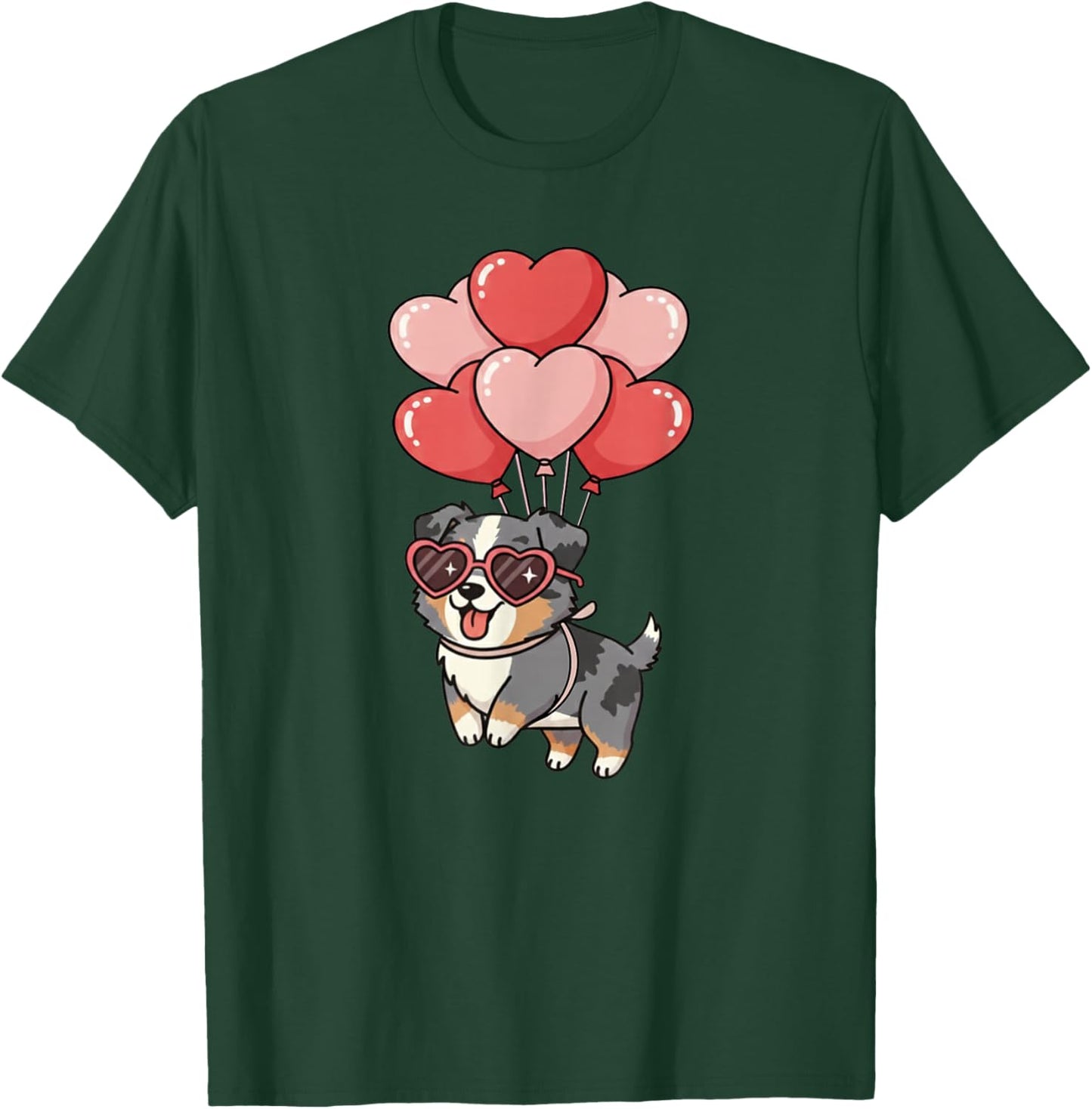 Valentines Day Heart Balloons Blue Merle Australian Shepherd T-Shirt - T-Shirt | Forest