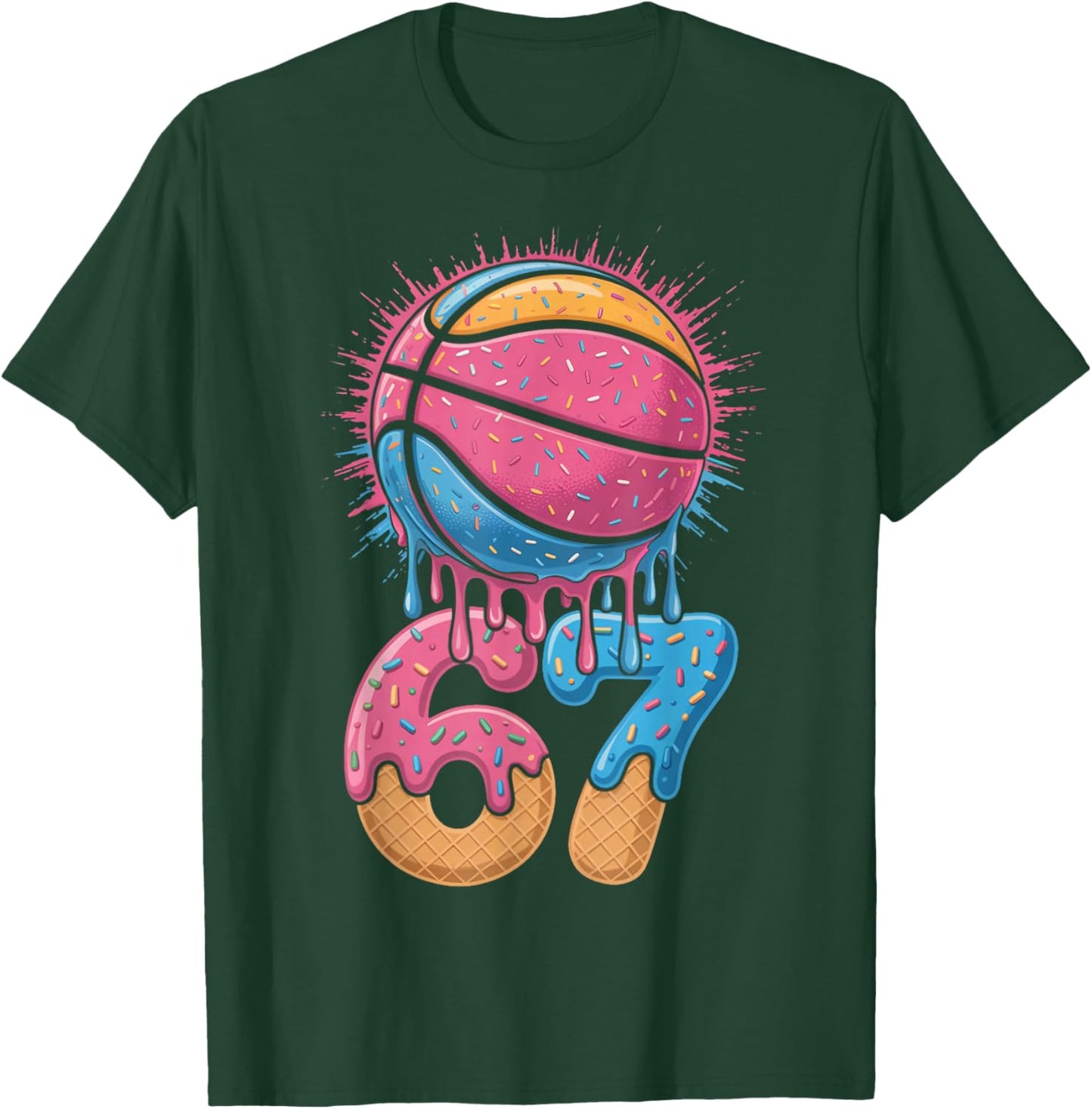 Player 67 Number 67th B-Ball Basketball Ice Cream Drip T-Shirt - T-Shirt | Forest
