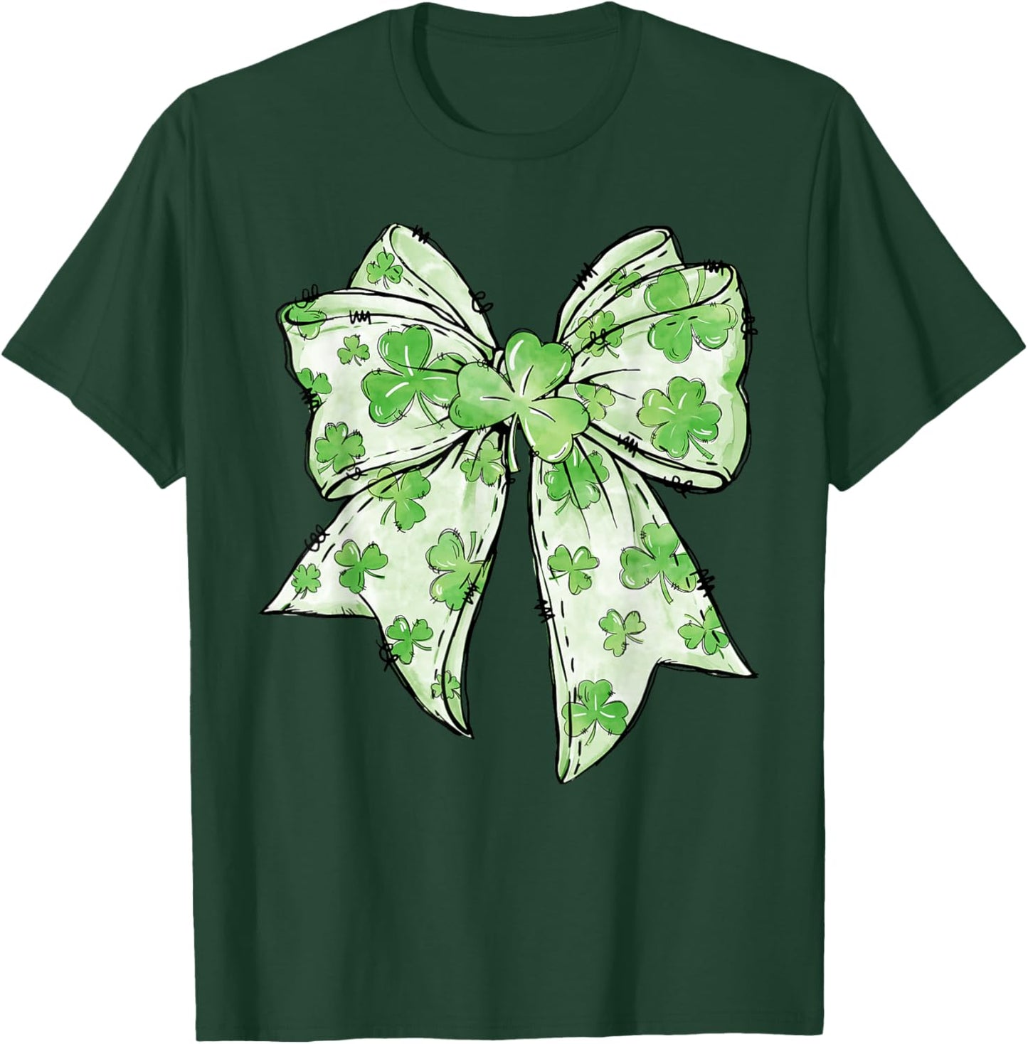 Coquette Bow St.Patrick's Day Lucky Shamrock Ireland Irish T-Shirt - T-Shirt | Forest