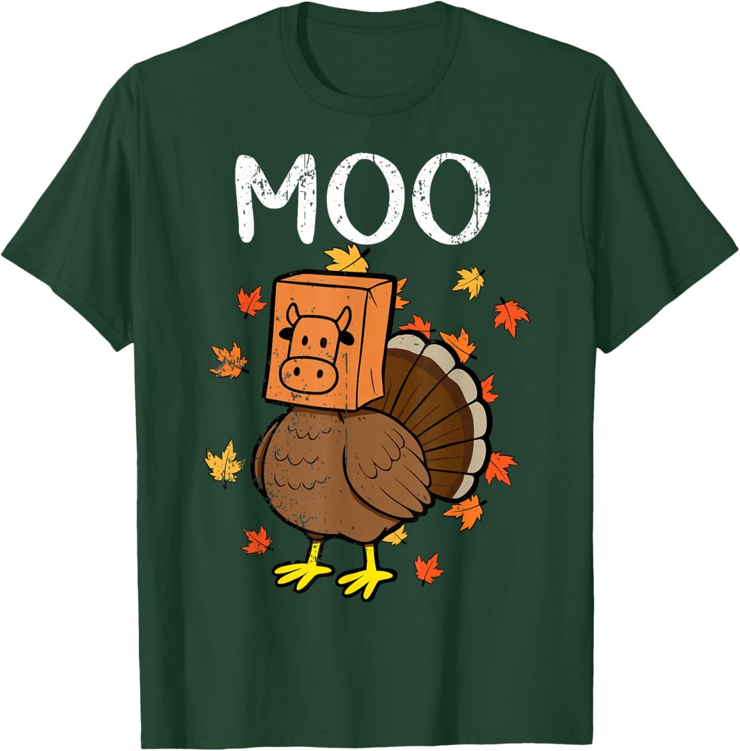 Thanksgiving Turkey Moo Cow Head Funny Fall Men Women Kids T-Shirt - T-Shirt | Forest