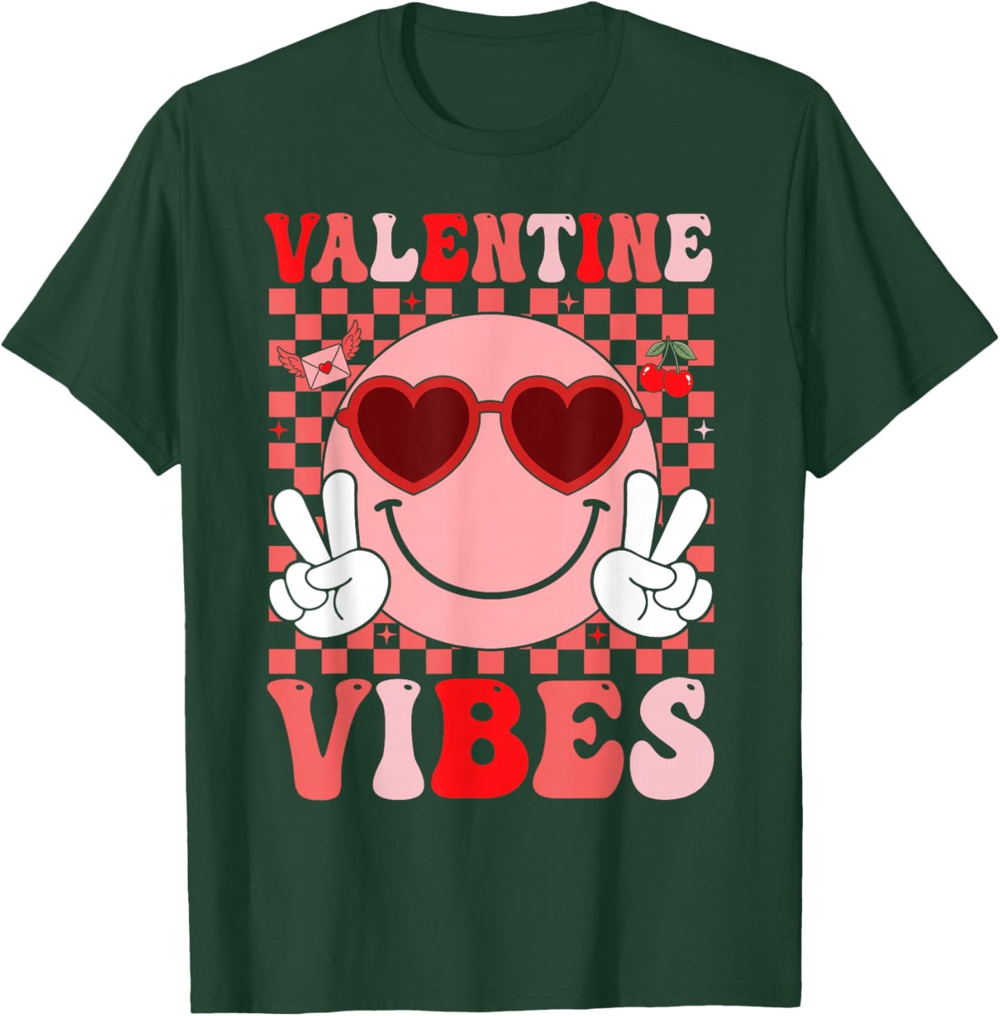 Groovy Valentine Vibes Smile Face Valentines Day Girls Women T-Shirt - T-Shirt | Forest
