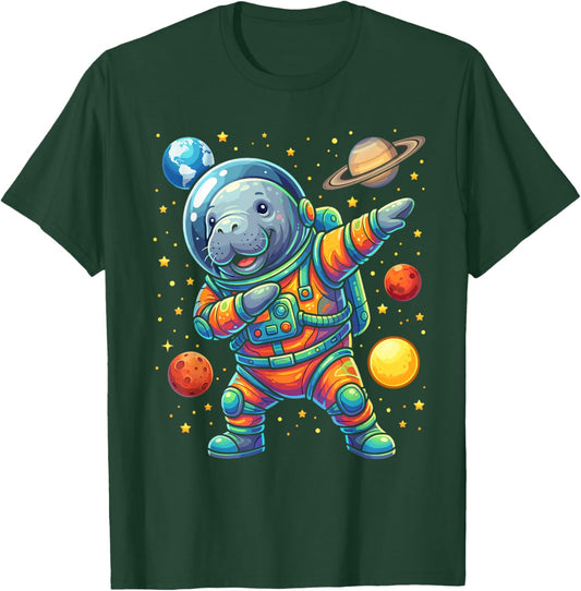 Manatee Astronaut Dabbing Funny Space Animal for Kids T-Shirt - T-Shirt | Forest