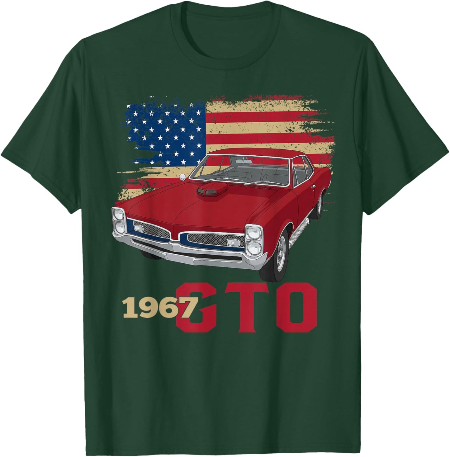67 1967 GTO Silhouette Muscle Car American Flag T-Shirt - T-Shirt | Forest