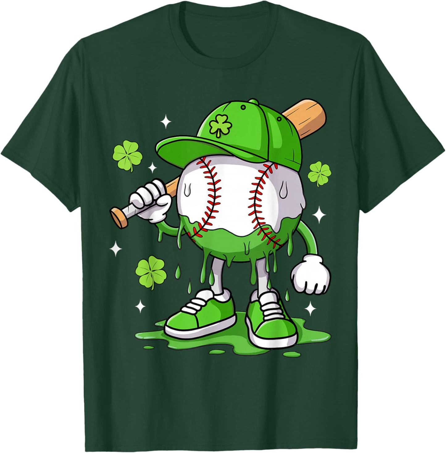 Boys Happy St Patricks Day Kids Baseball Ice Cream Drip T-Shirt - T-Shirt | Forest