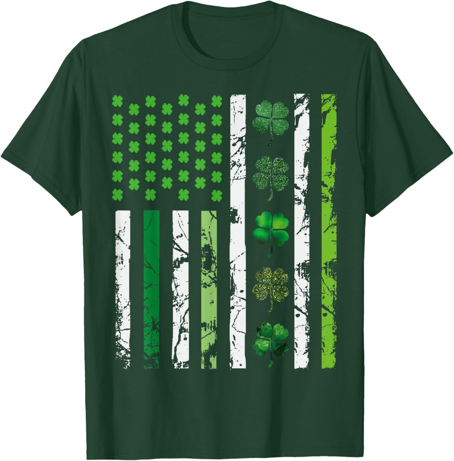 US American Flag Shamrocks St Patricks Day Vintage T-Shirt - T-Shirt | Forest