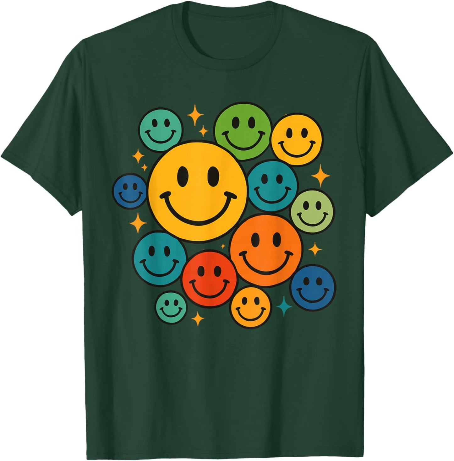 70s Shirt Women, Colorful Retro Happy Face T-Shirt - T-Shirt | Forest