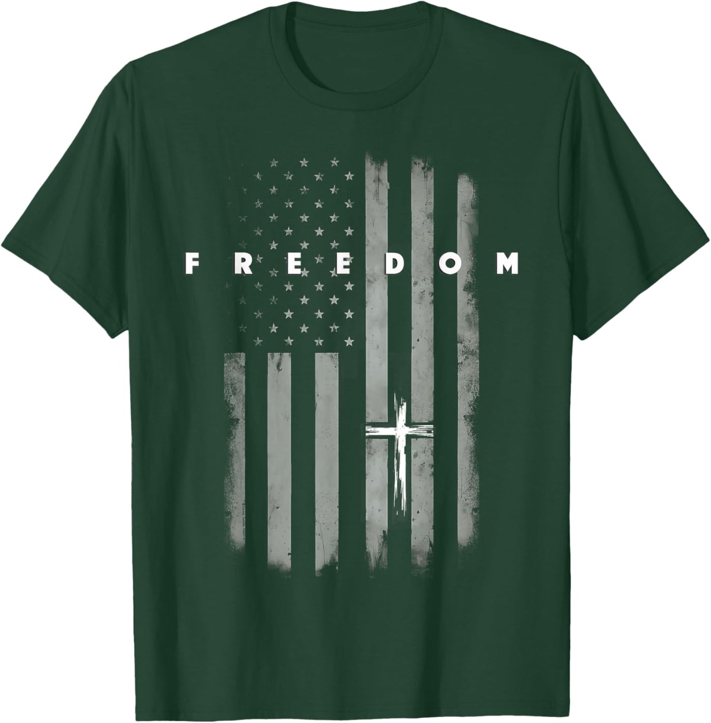 Grunge American Flag and Cross Faith Family Freedom T-Shirt - T-Shirt | Forest