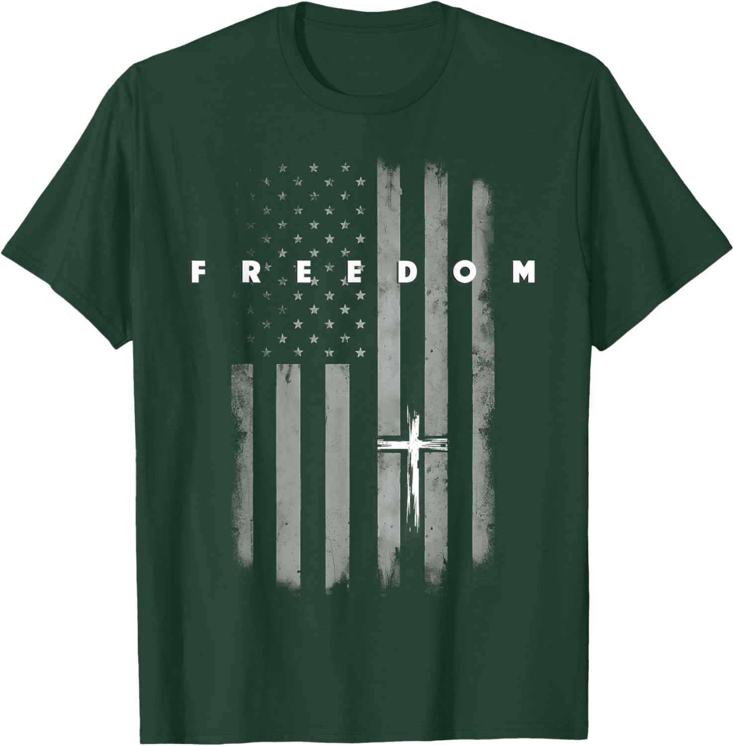 Grunge American Flag and Cross Faith Family Freedom T-Shirt - T-Shirt | Forest