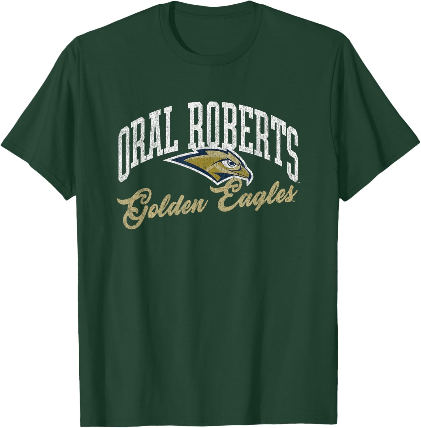 Oral Roberts University ORU Golden Eagles Archover Script T-Shirt - T-Shirt | Forest