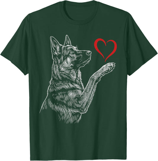 German Shepherd Lover Dog Art Holding Heart Valentines T-Shirt - T-Shirt | Forest