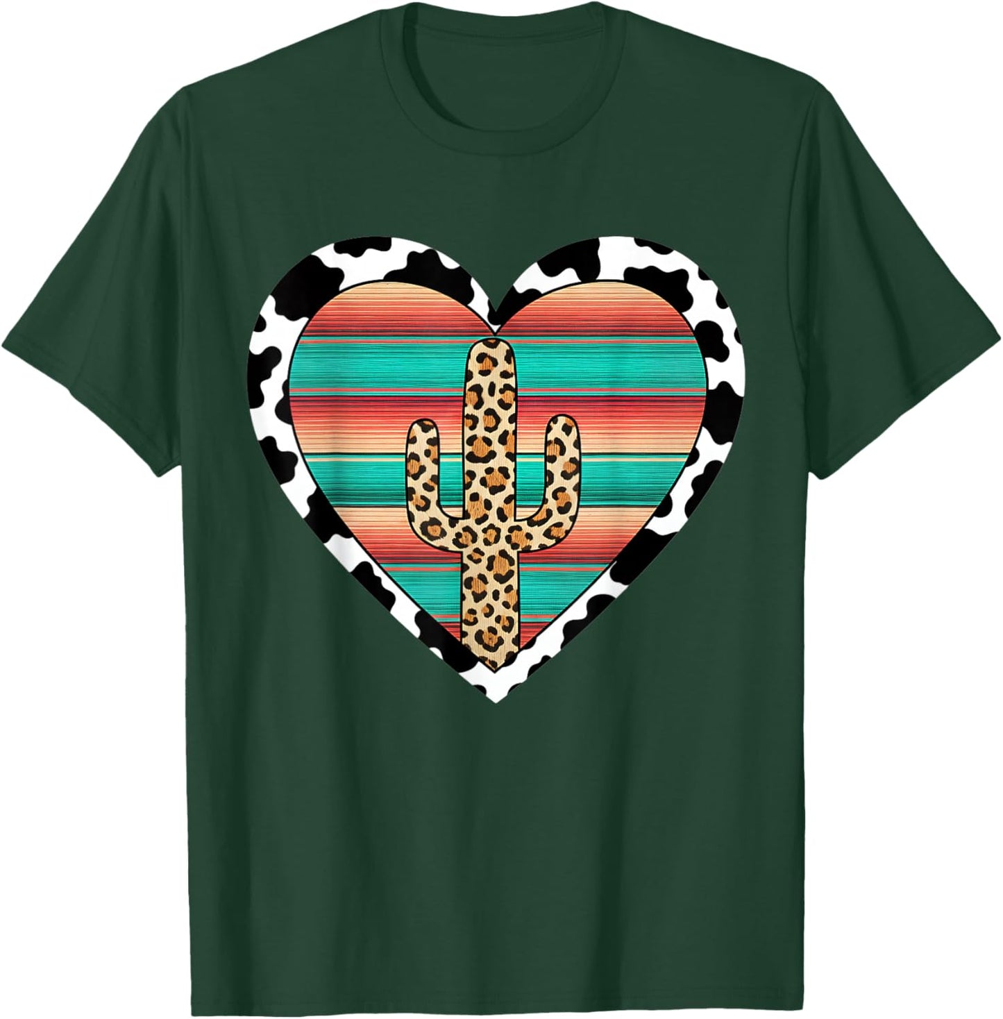 Serape Cactus Leopard Cow Print Cactus Turquoise Rustic T-Shirt - T-Shirt | Forest