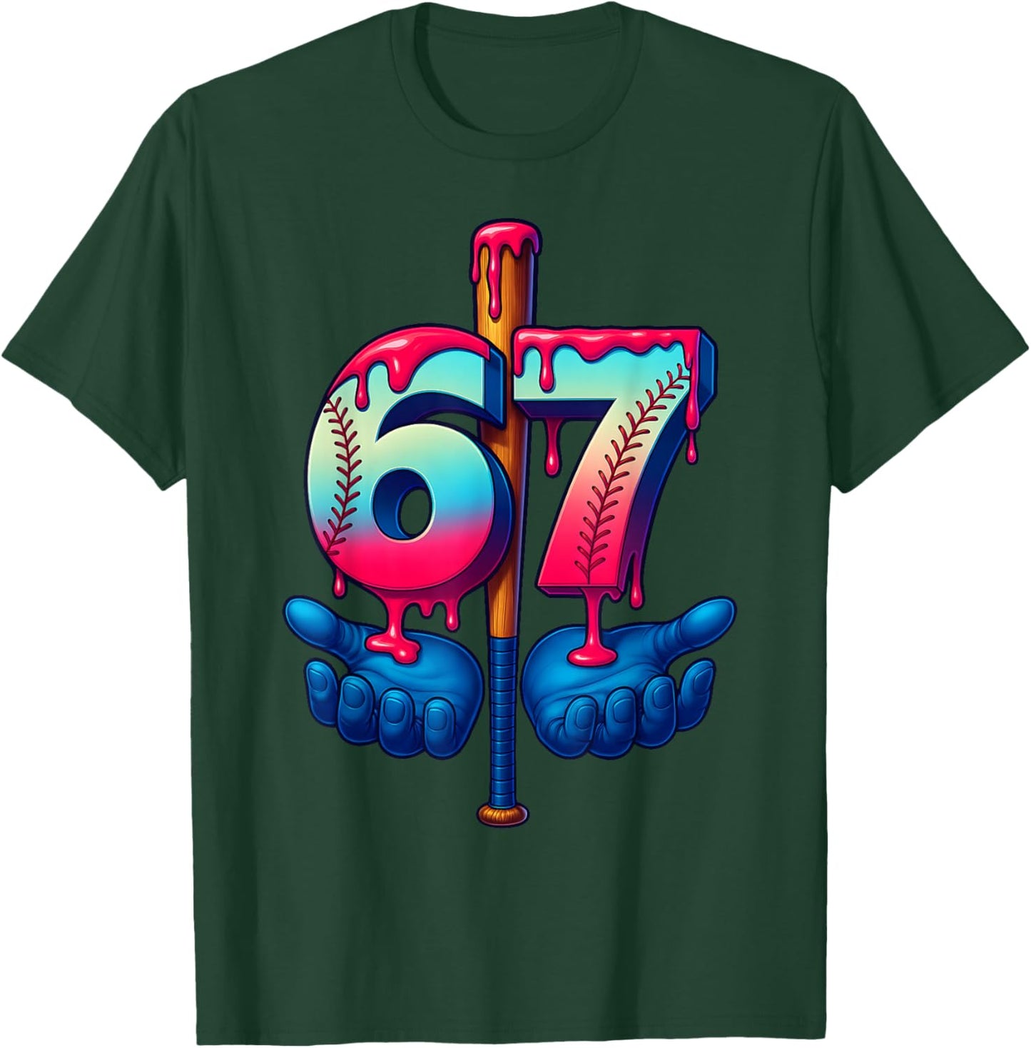Baseball Bat Hands Drip 67 Six Seven Gen Alpha Slang Meme T-Shirt - T-Shirt | Forest