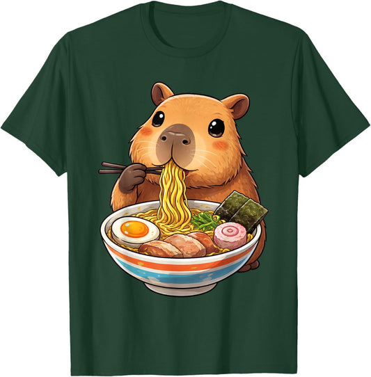 Capybara Eating Ramen Noodles Japanese Kawaii Graphic T-Shirt - T-Shirt | Forest