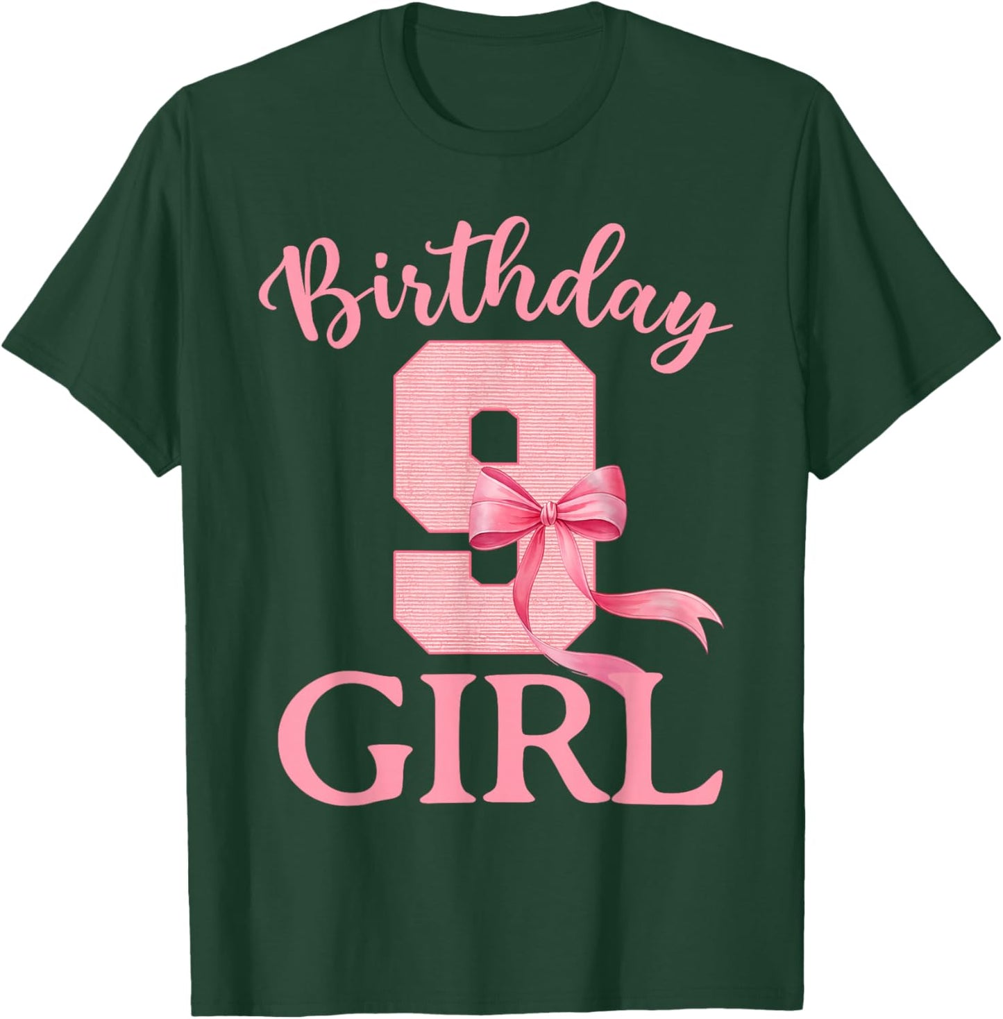 9th Birthday Girl Coquette Bow Themed 9 Year Old Girls Kids T-Shirt - T-Shirt | Forest