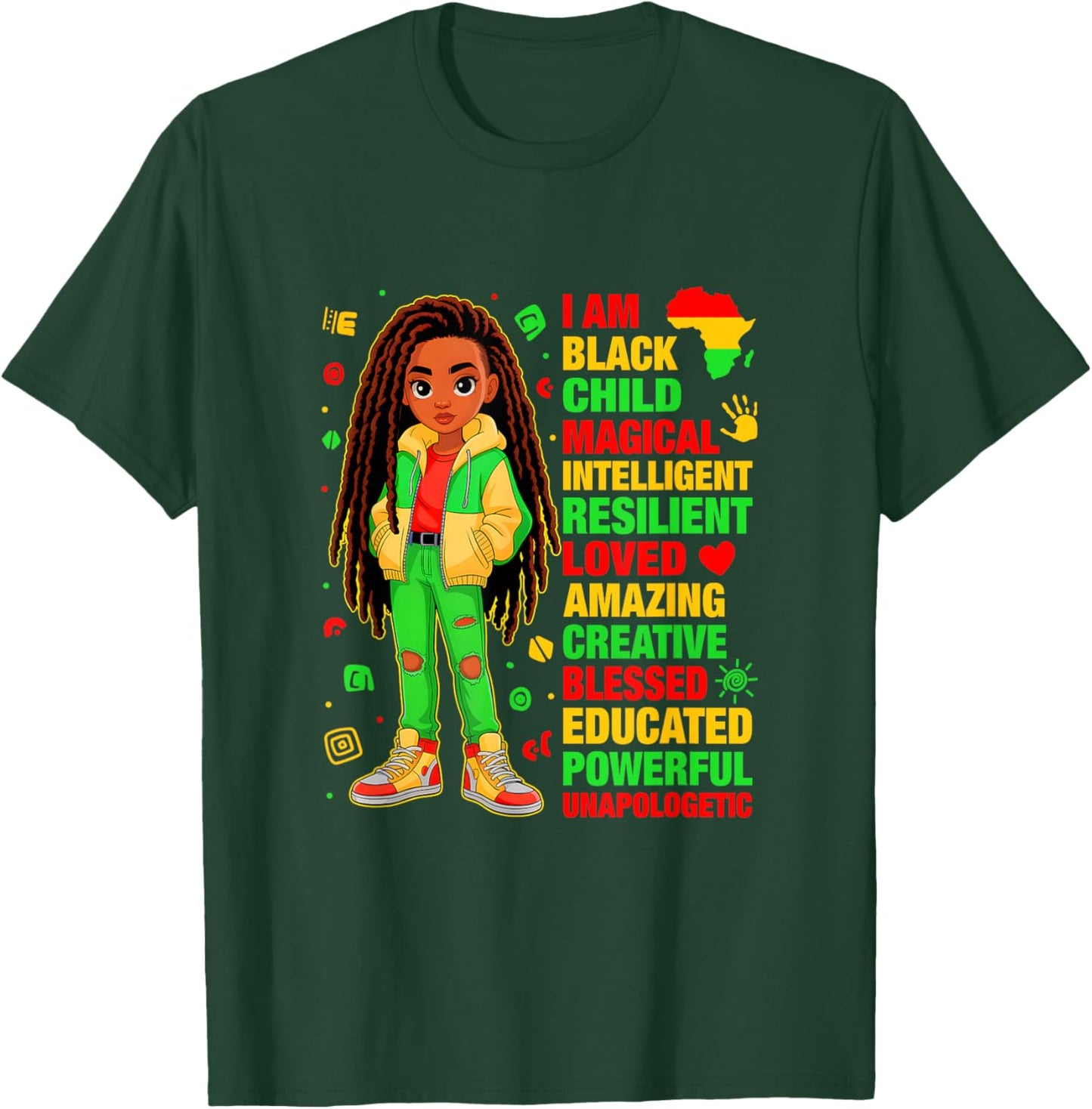 I Am Black Child History Month African American Kids Girls T-Shirt - T-Shirt | Forest