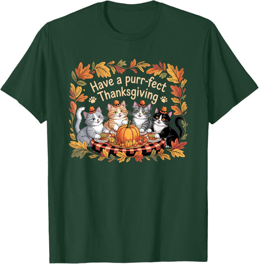Thanksgiving Cats Dinner Vintage Feat Fall Men Women Kids T-Shirt - T-Shirt | Forest