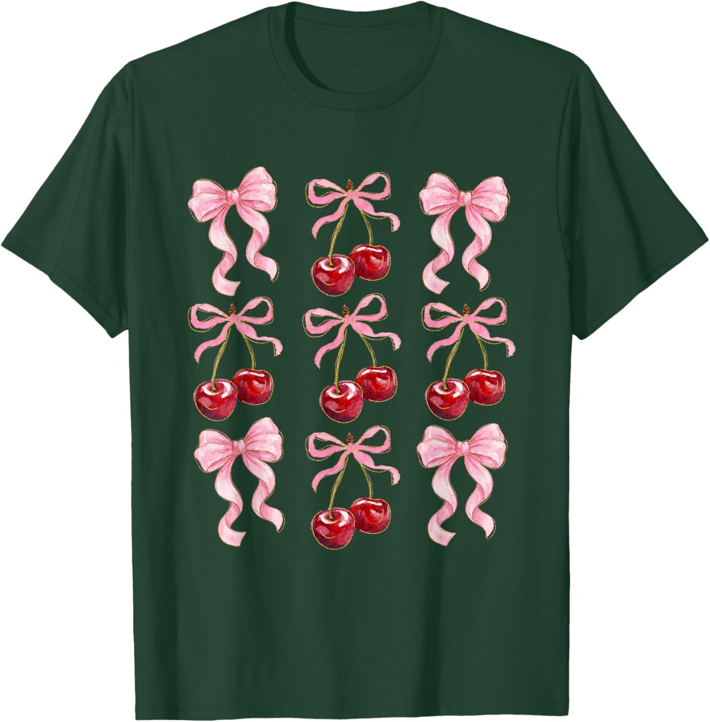Coquette Bow Cherries Fruits Cherry Lover Women Teens Girls T-Shirt - T-Shirt | Forest
