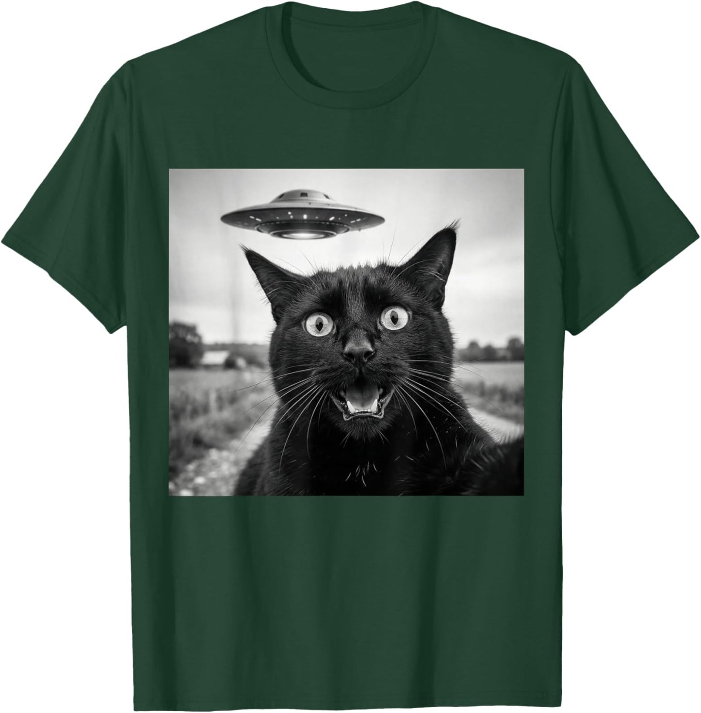Funny Black Cat Selfie UFO Conspiracy Alien Abduction T-Shirt - T-Shirt | Forest