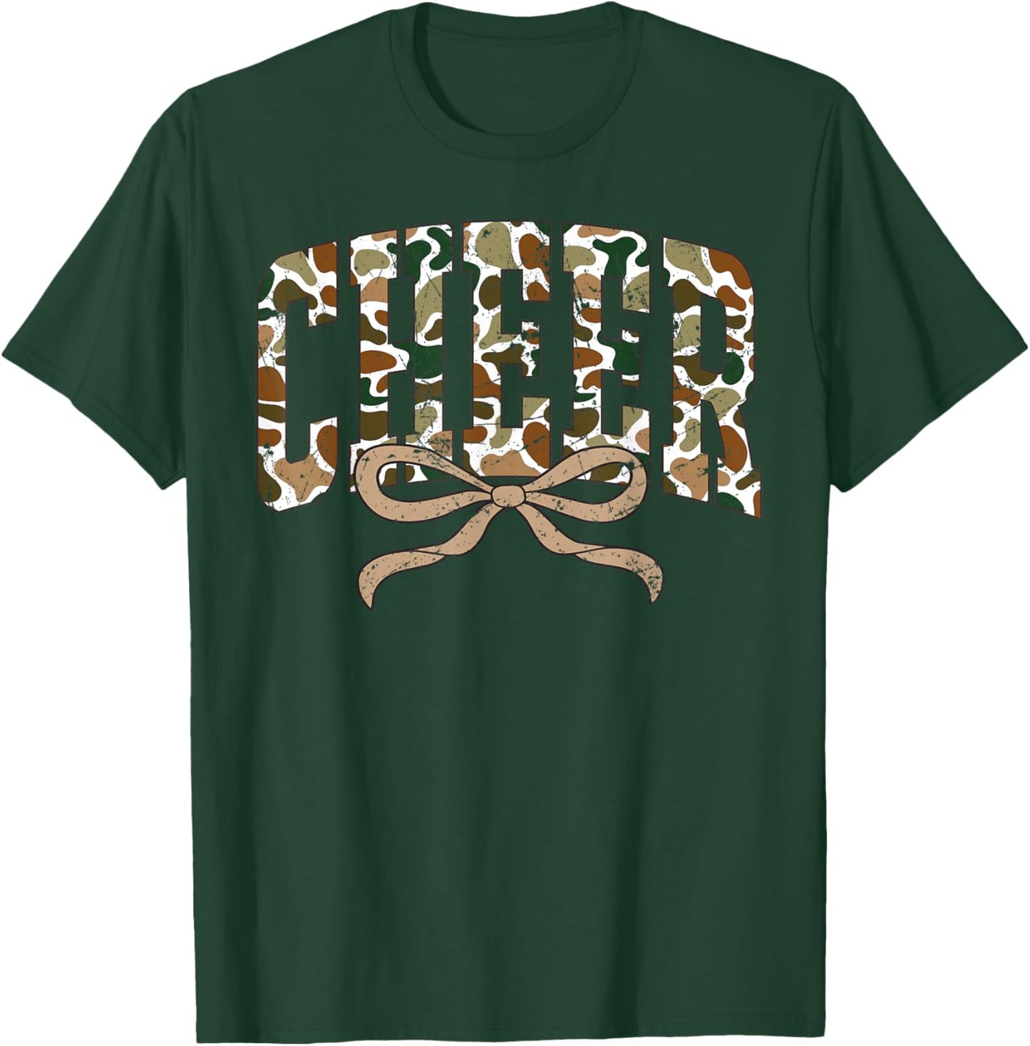 Retro Camo Cheer Coquette Bow Camouflage Sport Cheerleader T-Shirt - T-Shirt | Forest