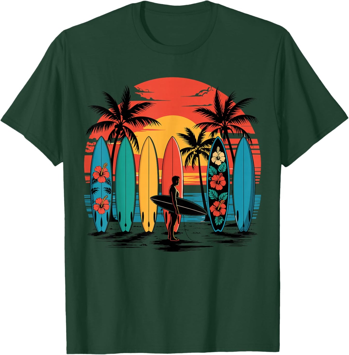 Surfboarder Hawaii Wave Surfing Beach Surfer T-Shirt - T-Shirt | Forest