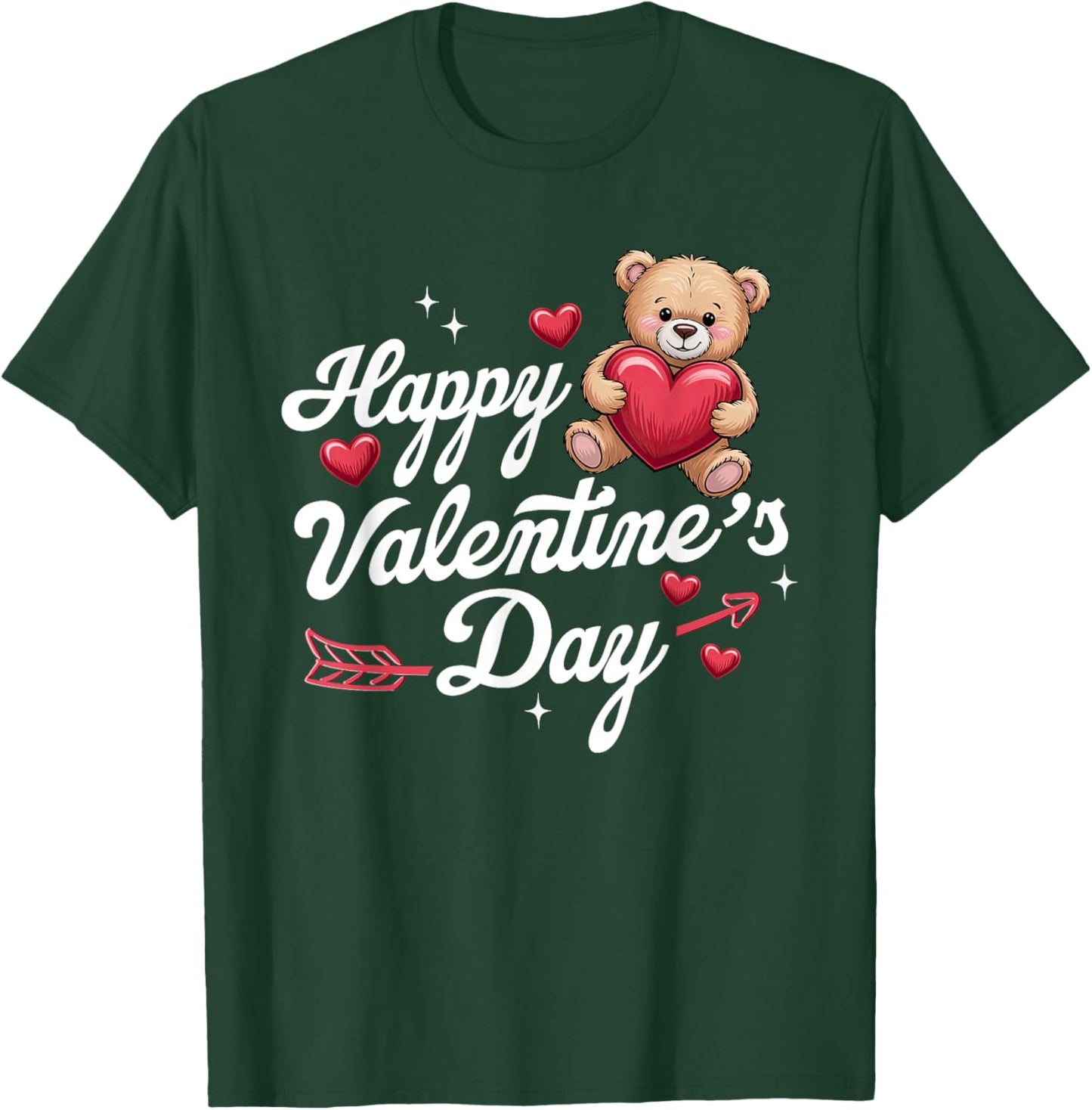 Happy Valentine's Day Teddy-Bear Heart Love Women Girls Kids T-Shirt - T-Shirt | Forest