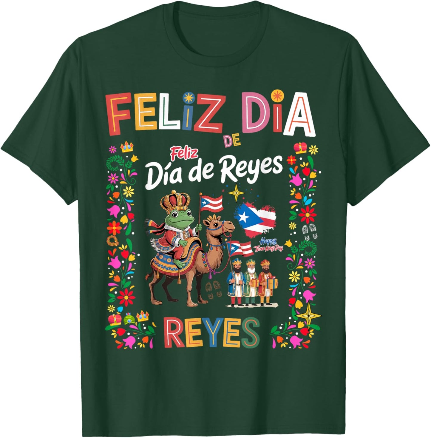 Three Kings Day Puerto Rican Women Idea & Coqui Frog Boricua T-Shirt - T-Shirt | Forest