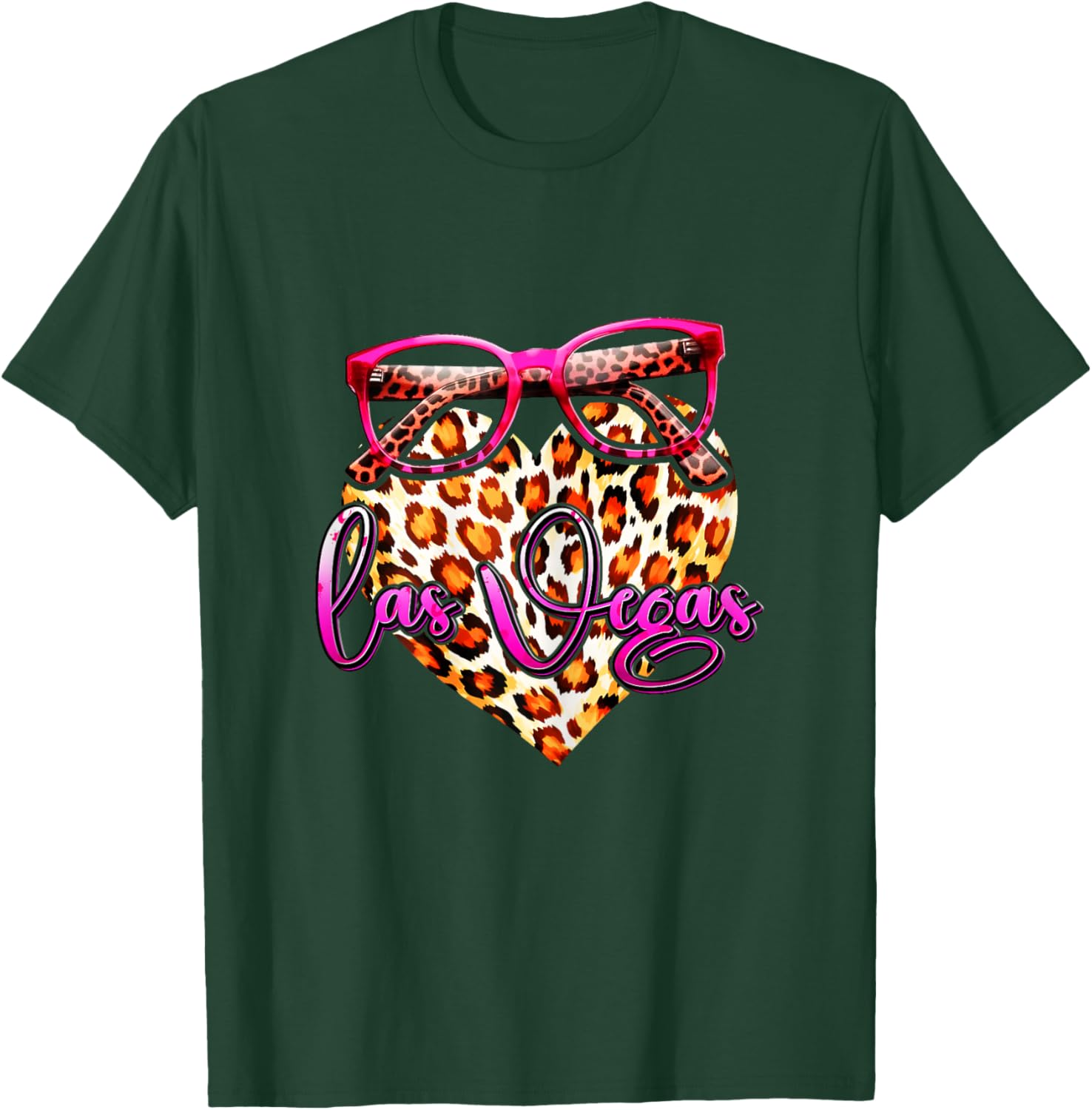 Las Vegas Leopard Heart Pink Sunglasses Stylish Women Look T-Shirt - T-Shirt | Forest