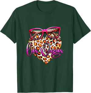 Las Vegas Leopard Heart Pink Sunglasses Stylish Women Look T-Shirt - T-Shirt | Forest