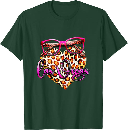 Las Vegas Leopard Heart Pink Sunglasses Stylish Women Look T-Shirt - T-Shirt | Forest