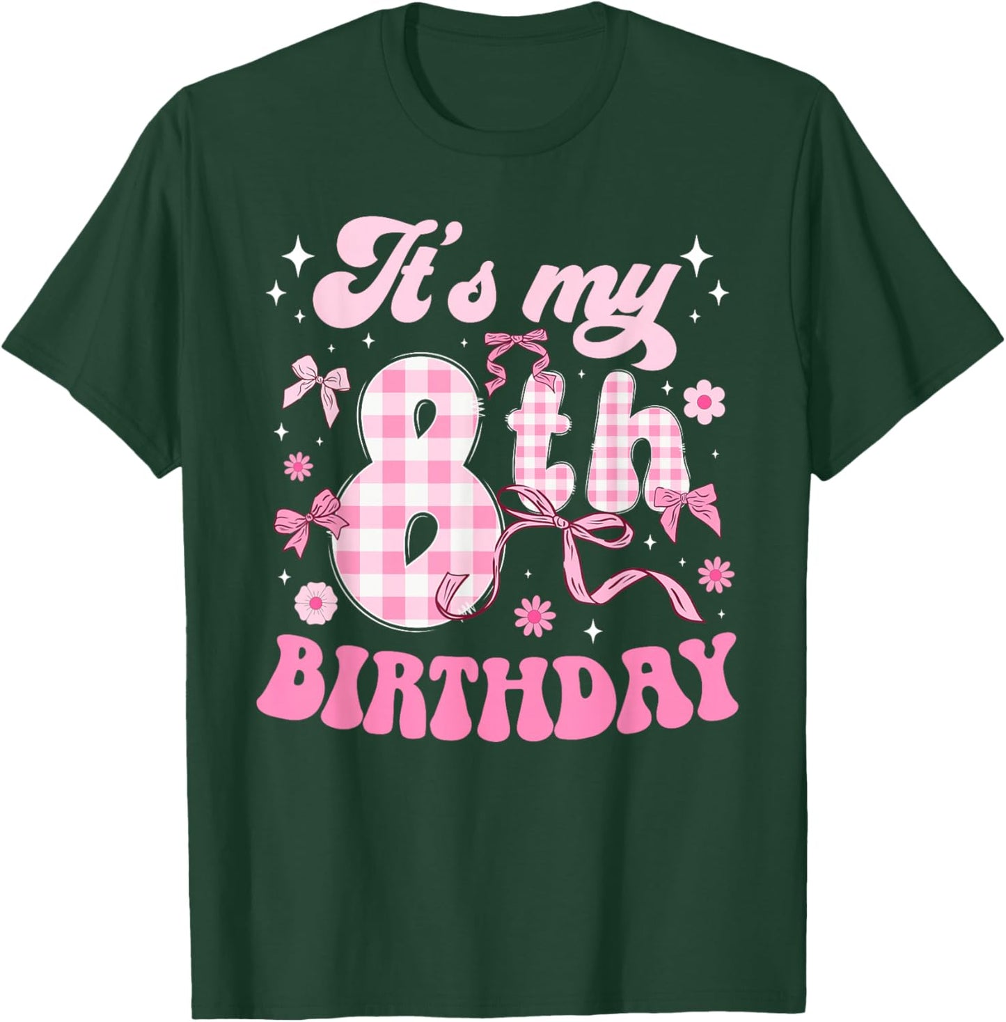 8th Coquette Birthday Party Eight Year Old Bow T-Shirt - T-Shirt | Forest