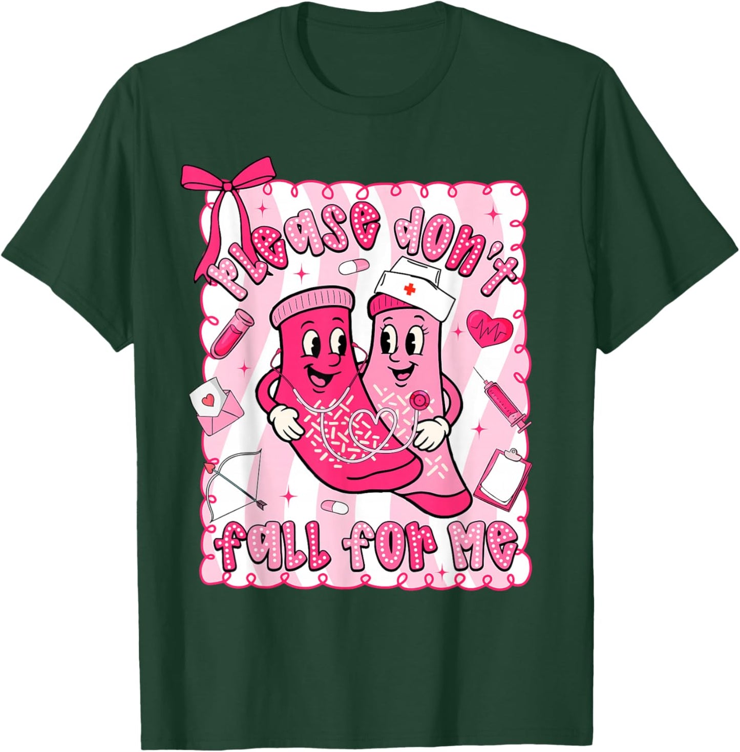 Preppy Valentine Please Don't Fall for Me RN CNA Nurse Women T-Shirt - T-Shirt | Forest