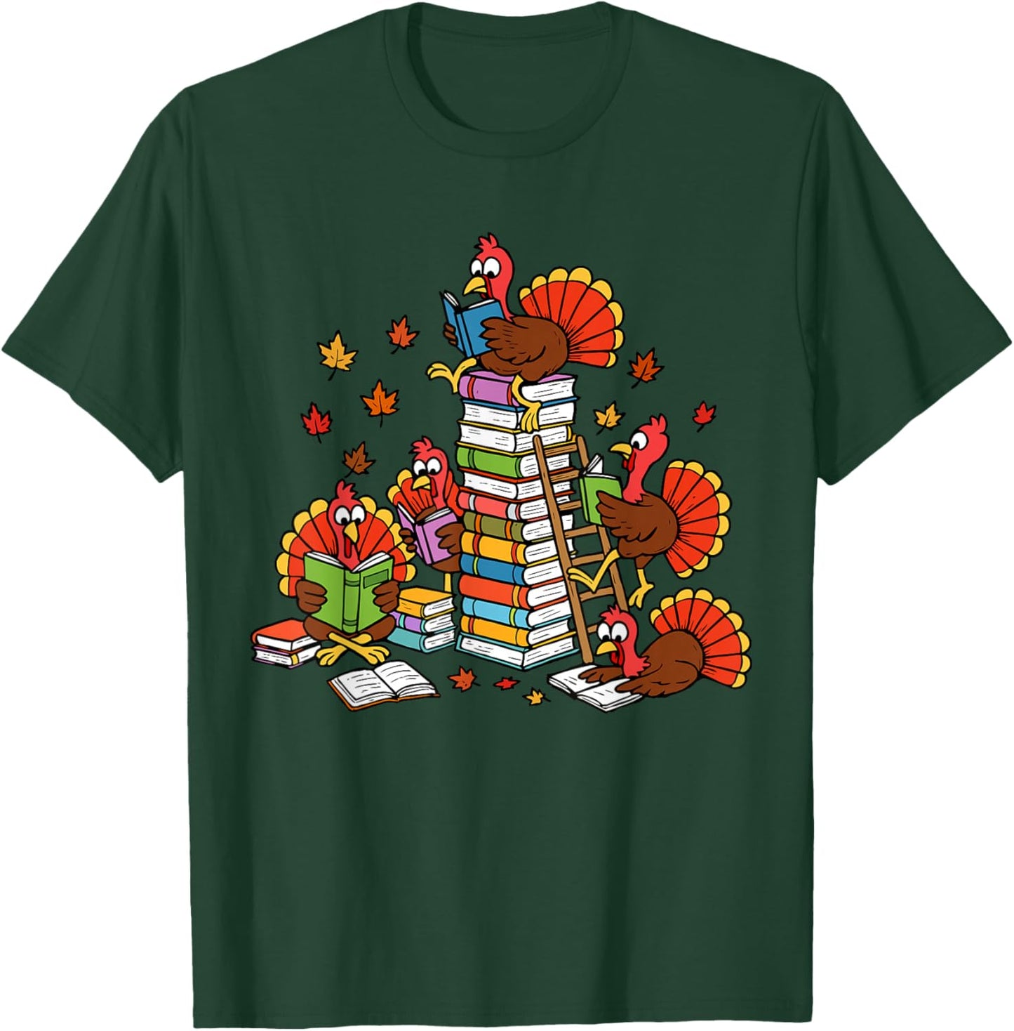 Turkey Reading Books Fall Thanksgiving Teacher Librarian T-Shirt - T-Shirt | Forest
