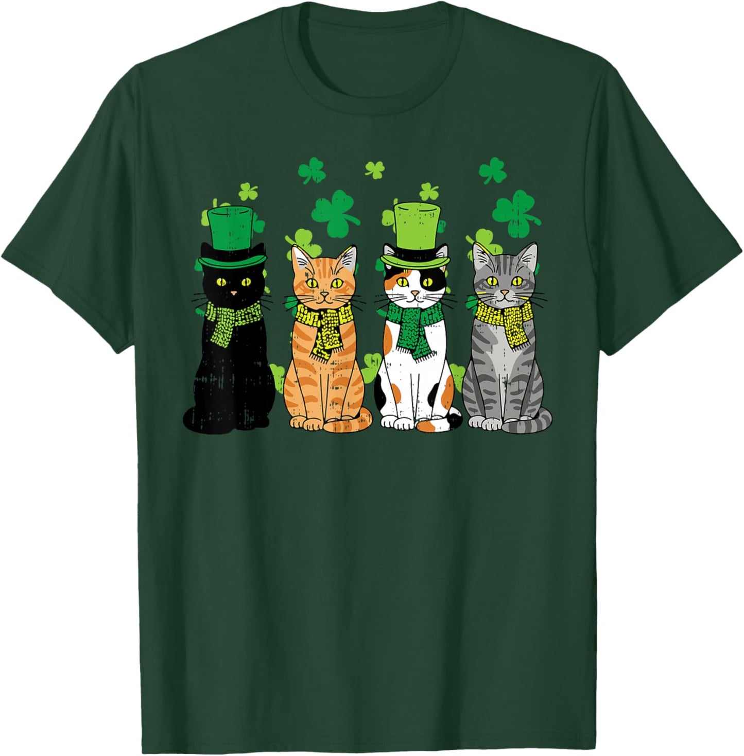 St Patricks Day Cats Irish Kitten Saint Paddy Men Women Kids T-Shirt - T-Shirt | Forest