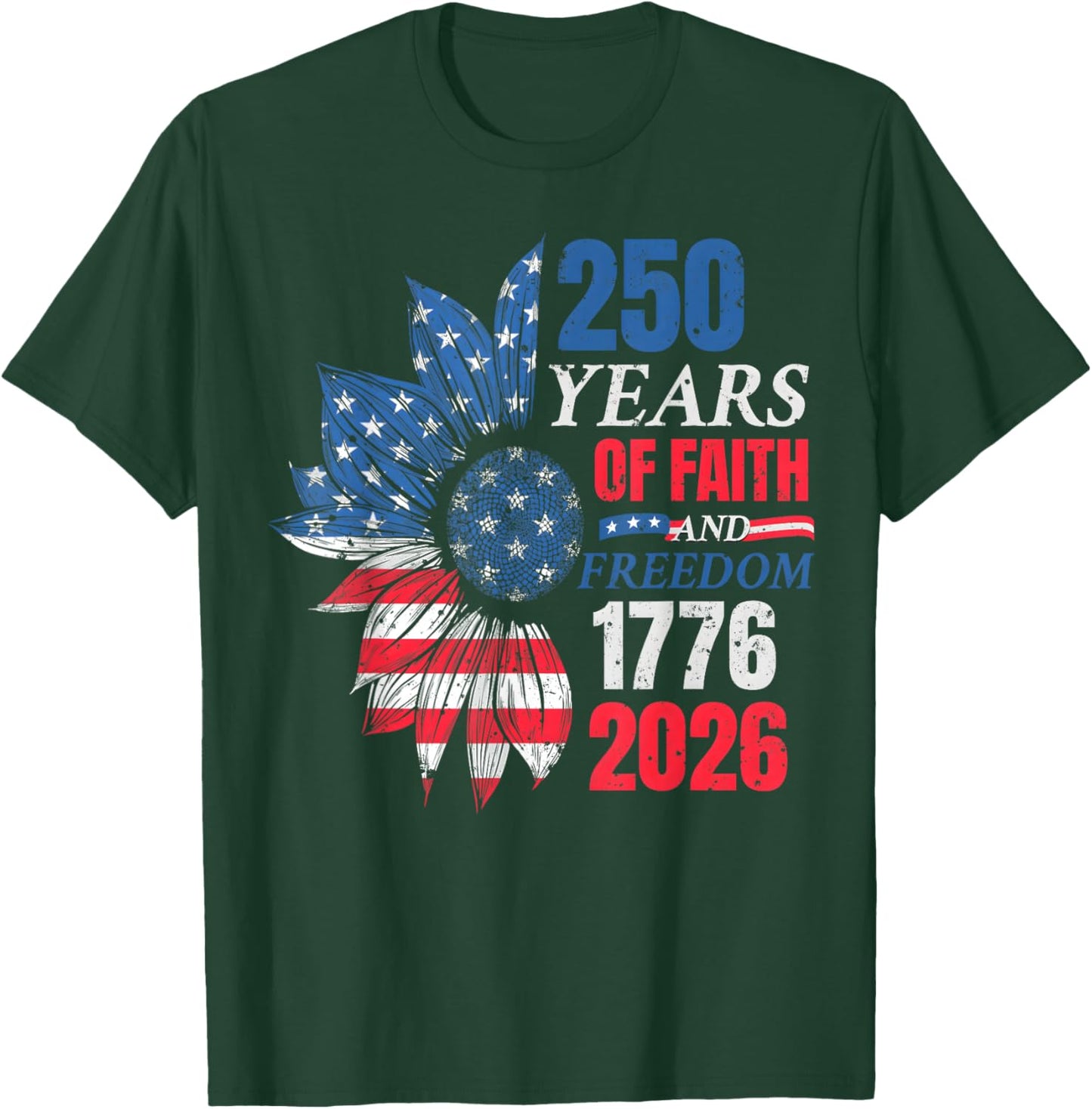 4th of July American Flag Vintage 250 Years 1776 2026 USA T-Shirt - T-Shirt | Forest