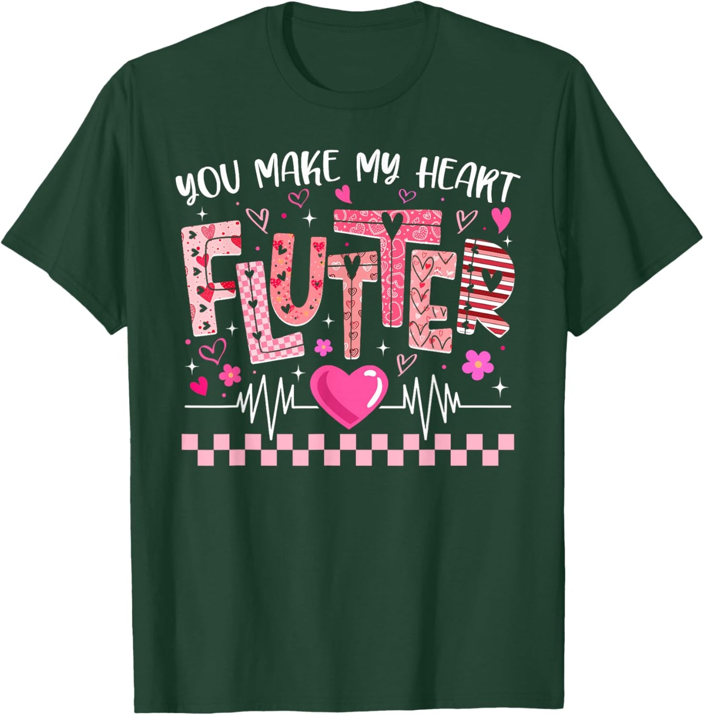 Valentine You Make My Heart Flutter Cardiac Nurse CVICU T-Shirt - T-Shirt | Forest