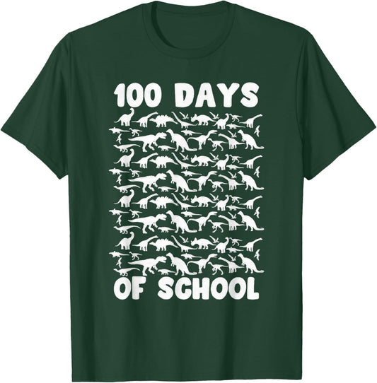 100 Days of School Dinosaur 100 Days Smarter 100th Day Kids T-Shirt - T-Shirt | Forest