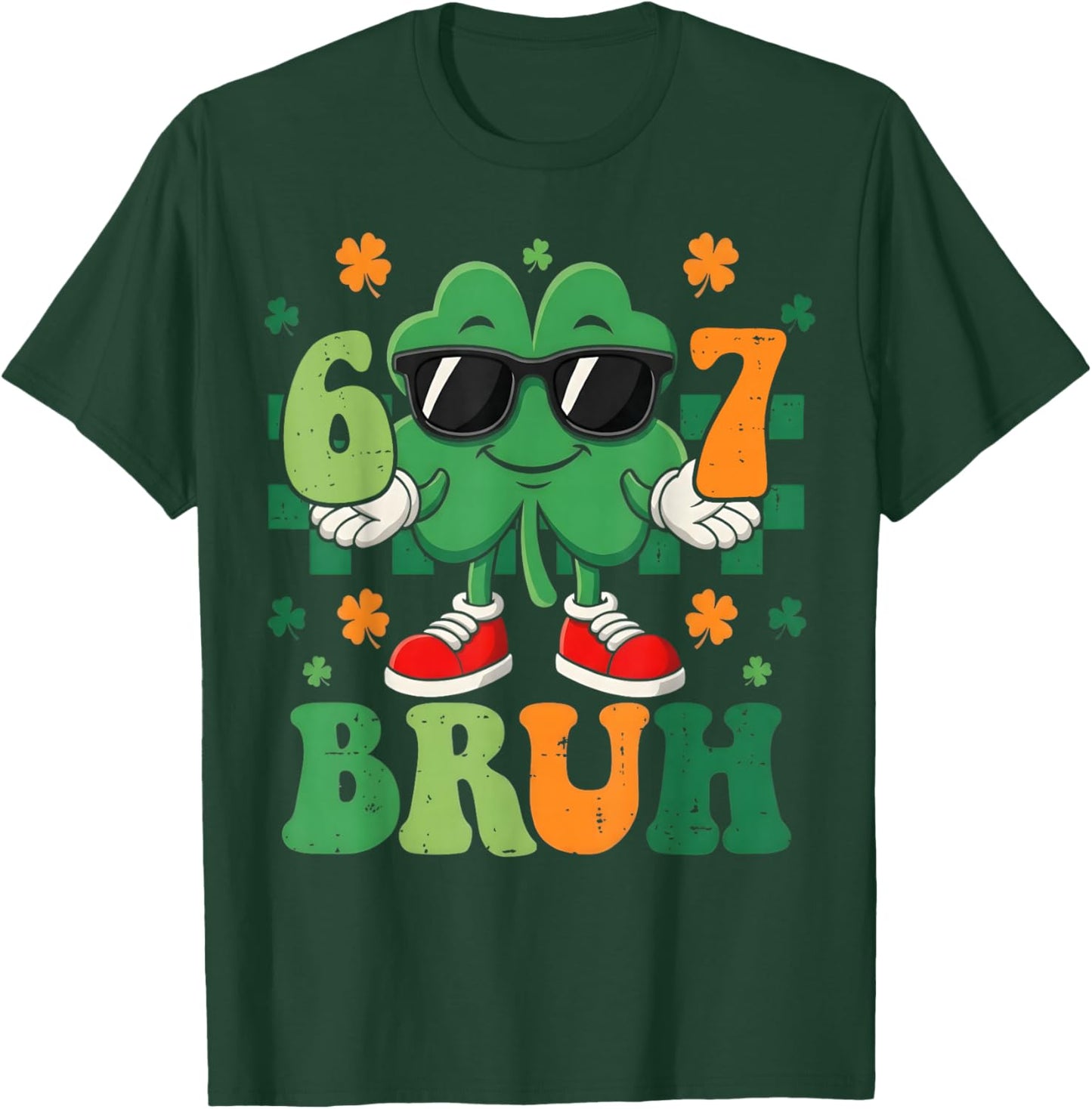 Six Seven Bruh Meme 67 St Patricks Day Shamrock Boys Girls T-Shirt - T-Shirt | Forest