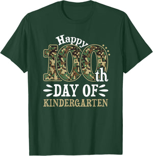 Happy 100th Day of Kindergarten Teacher Student Camouflage T-Shirt - T-Shirt | Forest
