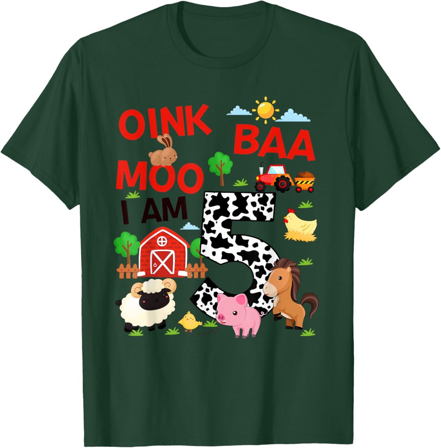 5 Year Old Farmer Lover 5th Birthday Farm Animals Theme T-Shirt - T-Shirt | Forest