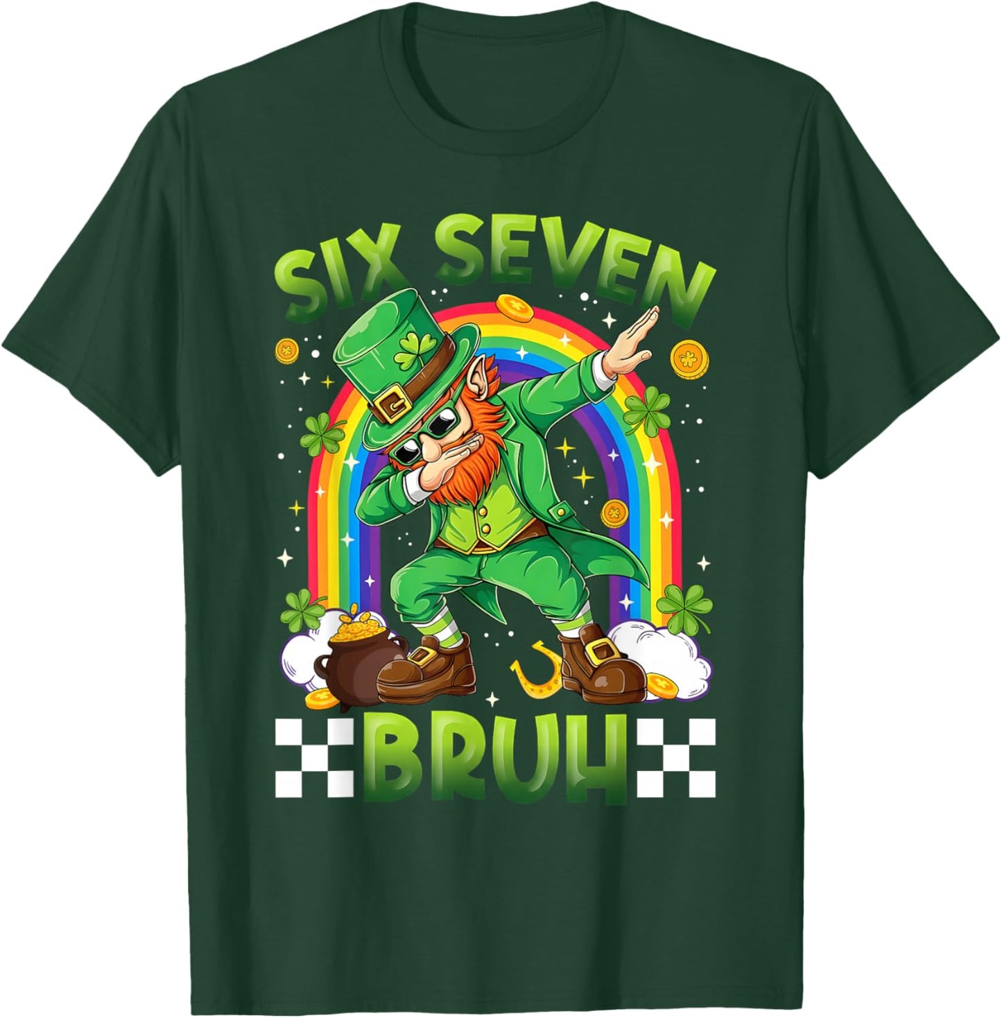 St Patrick's Day Six Seven 67 Bruh Dabbing Leprechaun T-Shirt - T-Shirt | Forest