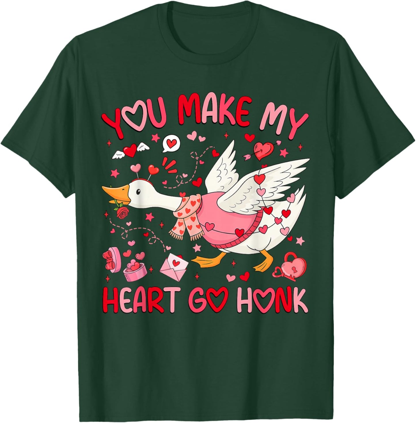 You Make My Heart Go Honk Valentine Goose Heart Silly Goose T-Shirt - T-Shirt | Forest