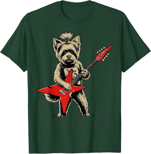 Terrier Rock Dog Dog Playing Guitar Vintage Music Art T-Shirt - T-Shirt | Forest