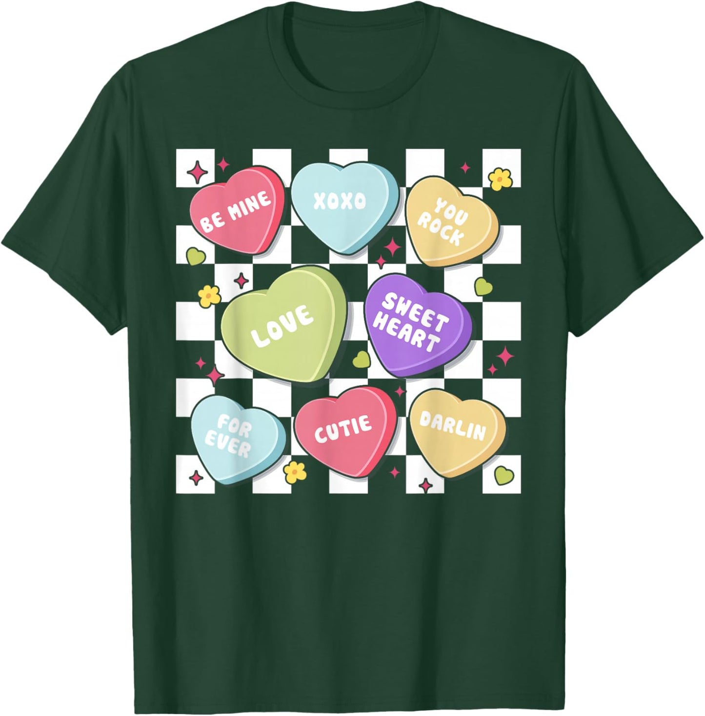 Valentines Day Hearts Candy Be Mine Valentine Checkered T-Shirt - T-Shirt | Forest