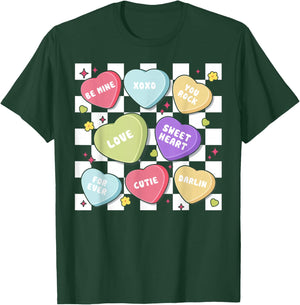 Valentines Day Hearts Candy Be Mine Valentine Checkered T-Shirt - T-Shirt | Forest