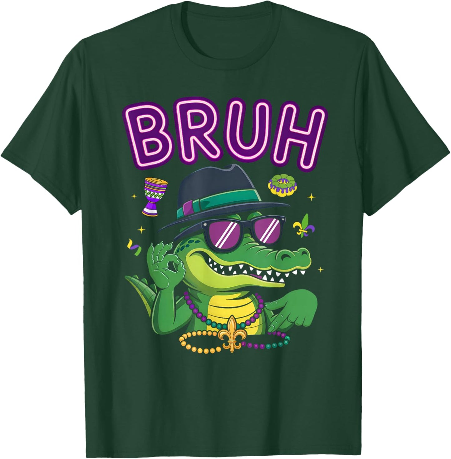 Funny Six Seven Bruh Mardigator Alligator 67 Meme Mardi Gras T-Shirt - T-Shirt | Forest